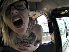 Blonde with glasses taxi to fuck
