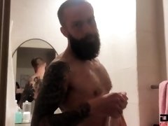 Dirty Tattoo Pervert Jerks Cock In Bathroom While Washing It by Mistress