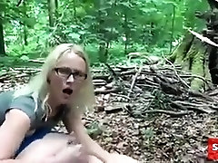 Blonde suck Fat man in Forest