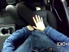 Play with pussy and hard nipples in Uber, public masturbation in yoga pants