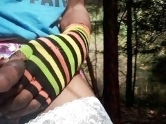 Black Tranny in the Forest flashing her shemale cock outdoors