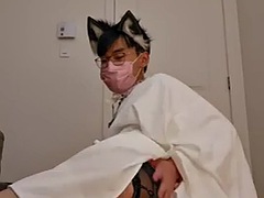 Asian sissy femboy shakes her useless little penis