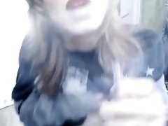Sexy smoker Roxy swallow ash on tongue rub ash on perky teen tits- pale hot