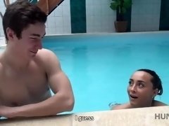 HUNT4K. Young bad bitch sucks dick and gets banged by the poolside
