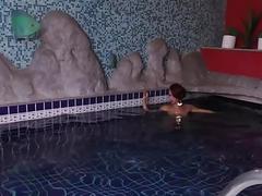 Redheaded Tgirl Nicolly Pantoja Masturbates Her Big Cock by the Pool