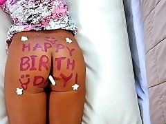 Steamy ass babe receives tasty birthday surprise under the form of a cock