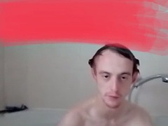 Nudechavbi in the bath, horny and wet, shows everything and washes himself everywhere with his cock and balls completely exposed
