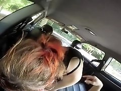 Seductive redhead teen feeds her hunger for cock in the car